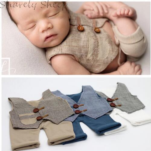 Baby Boy Vest+Pant Photo Shoot Outfits Newborn Photography Props Clothes Infant Birthday Picture Shoot Costume fotografia Prop