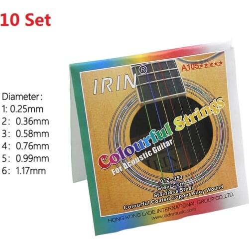 10Set IRIN A105 0.012-0.053 Inch Colorful Coated Copper Alloy Wound Acoustic Guitar Strings / Guitar Accessories
