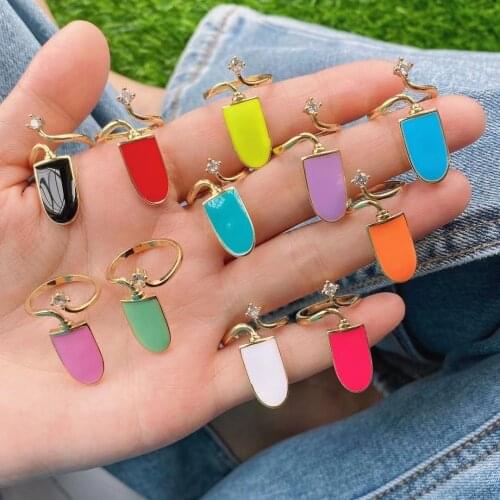 10Pcs Cool Flash Single Nail Ring Enamel Finger-tips Korean Trendy Luxury Jewelry Colorful Enamel Female Art Nail Cover Ring