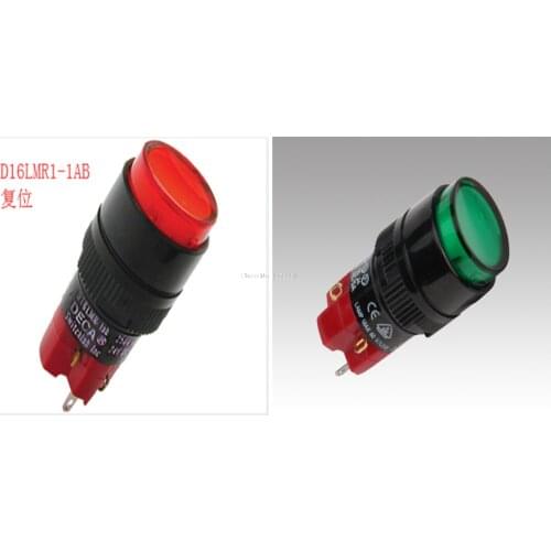10PCS/LOT D16LMR1-1AB D16LAR1-1AB self-lock self-reset R G B Y BK O circular single button NO NC DECA-10P
