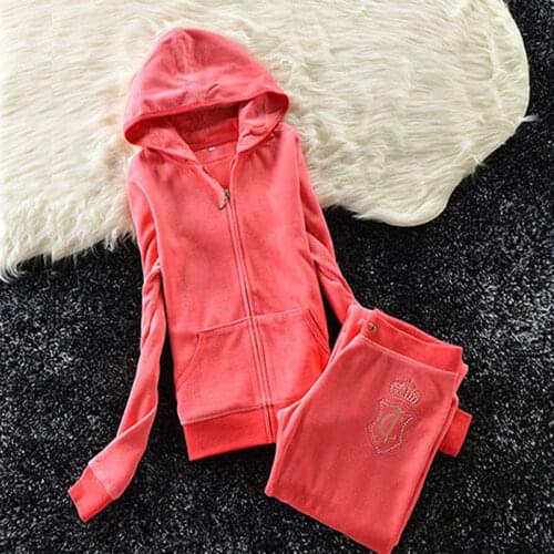 2Pcs Set Women Sport Velet Tracksuit Zipper Hoodies Sweatshirt Pants Set Jogger Sport Wear Ladies Casual Sweat Autumn Suit S-XL