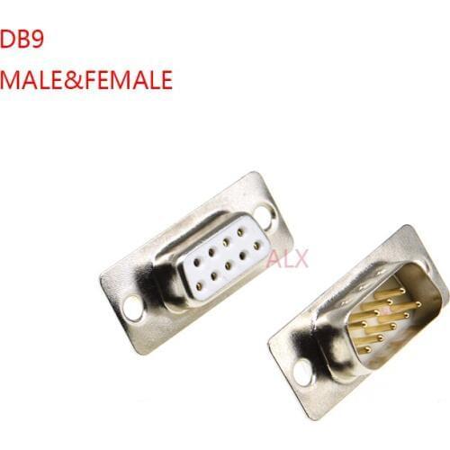 2PCS 3U Gold Plated Solid Pin DB9 MALE FEMALE Mount serial port CONNECTOR Solder Type D-Sub RS232 COM CONNECTORS 9pin Adapter