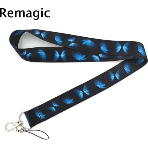 20pcs Blue Monarch butterfly Lanyards Cool Neck Strap webbings ribbons Phone Keys ID Card Holder Lanyard For Keys DIY Hang Ropes