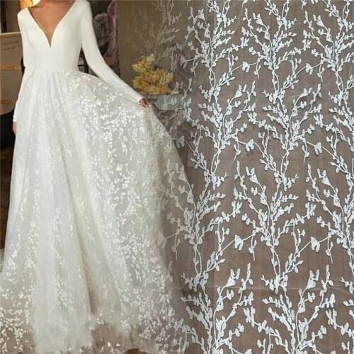 2021 LFY New Style Fashion Off White /Ivory French Tulle Embroidery lace With clear Sequins 1 yard Width 130cm