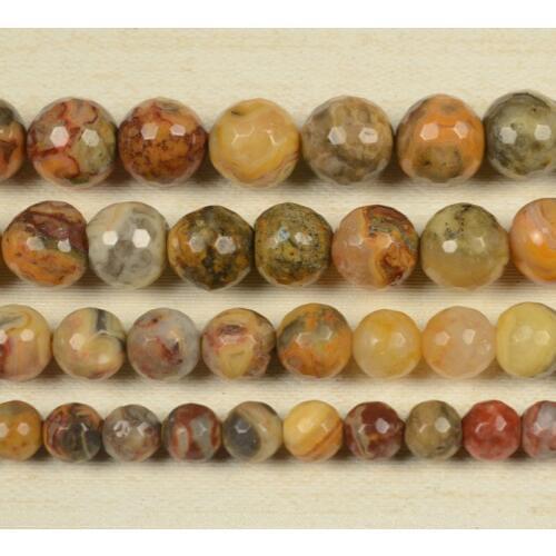 4-12mm Natural Round Faceted Yellow Crazy Lace Agates Beads For Jewelry Making Beads Bracelets 15'' Needlework DIY Beads Trinket