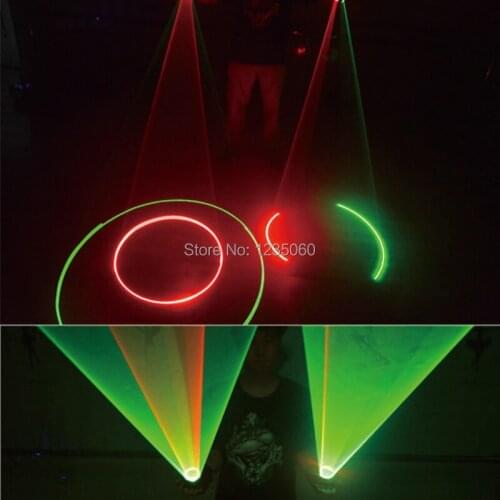 Free Shipping Super bright Christmas green/red color swirl laser man gloves swirl laser show gloves with 2 lasers