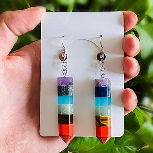 Bohemian Real Natural Stone Earrings for Women Fashion Polygon Bullet Pendant Earrings Stainless Steel Charm Jewelry Wholesale