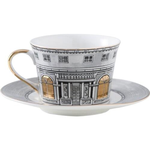 British Bone China Gold Coffee Cup And Saucer Set Afternoon Tea Ceramic Red Tea Cup With Dish European Light Luxury