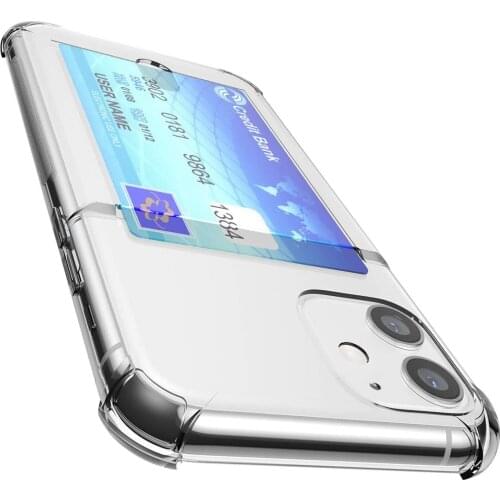 Case with Card Holder For iPhone 11 Pro Max XS X XR 7 8 Plus SE 2020 SE2 6 6S Shockproof Silicone Clear Phone Cover Accessories
