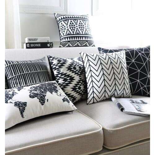 Black White Cushion Covers Home Decor Pillow Case Geometric Pattern Throw Pillows Cover Map Velvet Pillow Case for Sofa Cushion