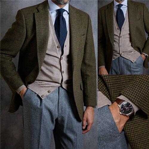 Plaid Smart Casual Singal Breasted England Style Wram Top Thick Woolen Winter Man Suit Jacket