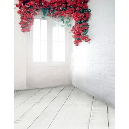 5x7ft Wooden Floor Room Red Flowers Photography Backdrops Photo Props Studio Background