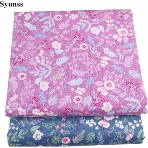 Syunss Pink Blue Floral Printed Cotton Fabric for Diy Patchwork Quilting Baby Cribs The Cloth Cushions Blanket Sewing Tissus