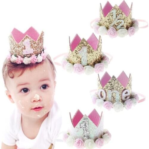 Baby 1st Birthday Flower Hats Decor Cap One First Birthday Cap Princess Crown Kids Birthday Party Decorations