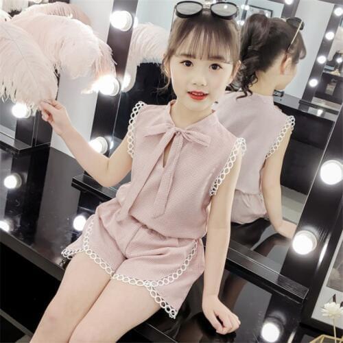 Summer Clothes For Girls Cute Plaid Lace Shirt + Shorts 2PCS Sets Teens Girls Clothing Outfits Childrens Clothes 5 6 7 8 9 Year
