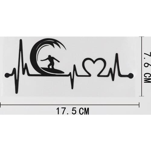 Love Surf Surfing Heartbeat Lifeline Vinyl Car window bumper Sticker Black/Silver 17.5CMX7.6CM
