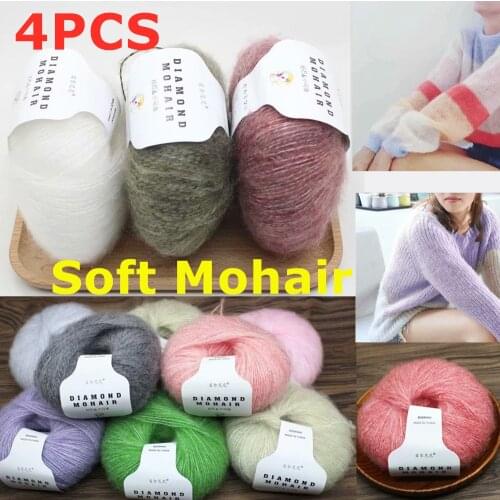 4pcs Mohair Yarn Crochet Skin-Friendly Baby Wool For Knitting Sweater Shawl 166m 0.9mm Thin Yarn ilos para tejer dedelgado