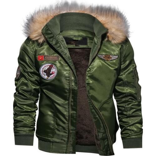 Mens Fleece Bomber Jacket Thick Down Parkas Motorcycle Jacket Military Pilot Jacket Outerwear Army Winter Jacket and Coat