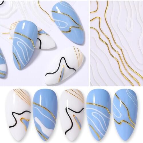 1 Sheet Holo Black Gold 5D Nail Sticker Decal Tassel Strip Line Slider Foils Adhesive Nail Art Decoration