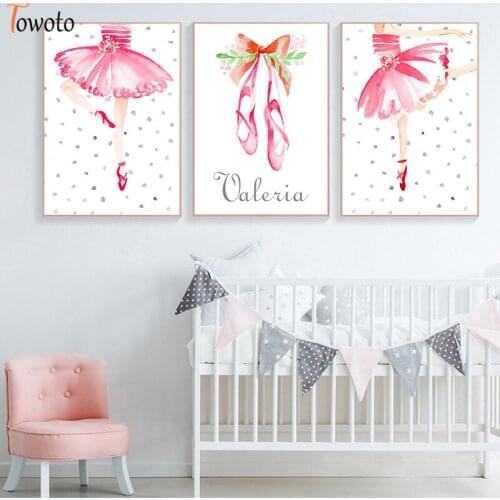 Pink Nursery Wall Art Ballet Dress Shoes Print Baby Dancing Girl Poster Cartoon Canvas Posters & Prtins Kids Room Wall Paintings