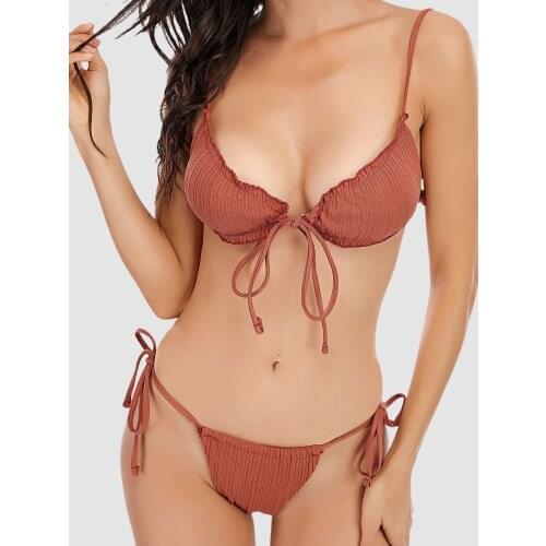 Soild Color Bikini Swimsuit Beachwear Padded Swimwear