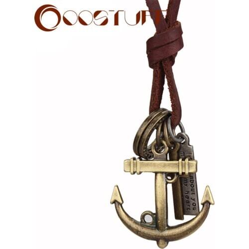 Genuine Leather Necklaces Anchor Pendants Statement Necklace Rock Punk Men Jewelry Love necklaces & pendants Choker collier 2021