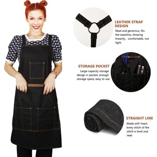 Durable Denim Aprons For Women Men Cooking Kitchen Canvas Apron Unisex Chef Waiter Coffee Shop Uniform Hairdresser Styling Cloth