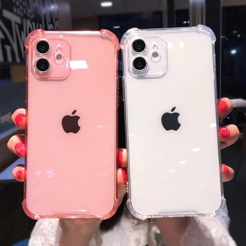 Transparent Soft Phone Case For iPhone 11 12 Pro Max 12 Mini XR XS Max X 7 8 Plus Shockproof Candy Color Clear Bumper Back Cover