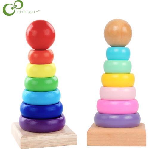 Rainbow Stacking Ring Tower Stapelring Blocks Baby Montessori Toys Early Education Teaching Aids Wood Toddler Baby Toy GYH