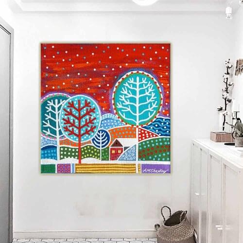Citon Angela Sharkey《Red sky delight》Canvas Oil Painting Cartoons Artwork Poster Picture Wall Background Decor Home Decoration