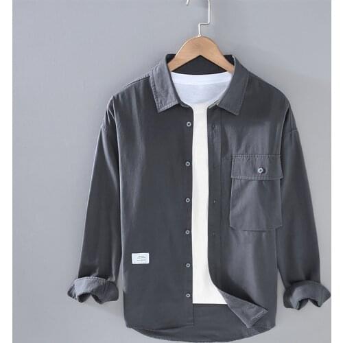 G020 Autumn Men Cargo Shirts Daily Youth Handsome Comfortable Premium Cotton White Fresh Loose Lapel Long Sleeve Male Camicia