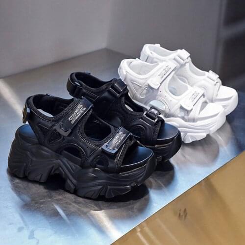 2021 Summer Fashion Platform Sandals Women Hook & Loop Casual High Heels Sandals White Black Flats Shoes For Women Hot Sale
