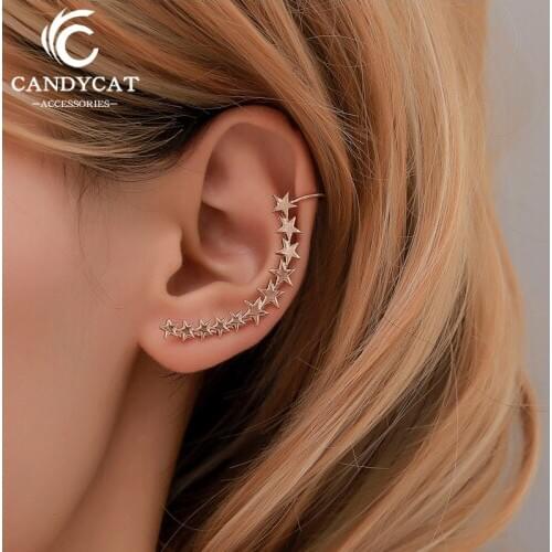 Vintage Single Long Five-pointed Star Clip Earrings For Women Men 2019 Statement Metal No Pierced Ear Cuff Unisex Jewelry Gifts