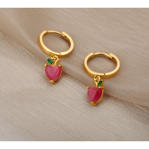 Heart Hoop Earrings Cute Love Opal Heart Earrings For Women Gold Silver Color Drop Earring Stainless Steel Jewlery Bijoux Femme