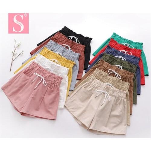 STVY 13 Colors Shorts For Women 2020 Summer Women Cotton Solid Color Pockets Shorts Casual Fashion Elastic Waist Female Shorts
