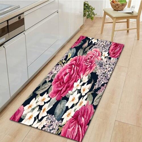 Modern Entrance Doormat Kitchen Mat Long Strip Home Flower Pattern Decoration Living Room Area Carpet Bathroom Anti-Slip Rug
