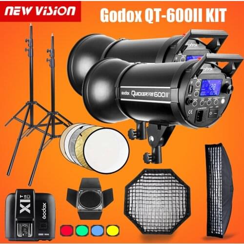 Godox QT600II 600WS GN76 1/8000s HSS Studio Flash Strobe Lighting Kit & X1T Transmitter + Grid Softbox + Barn Door+Light Stand