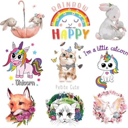 Anime Patch Iron On Transfer For Clothes Unicorn Thermal Stickers On Clothes Cat Bunny Fox Appliques For Clothing Heat Transfer