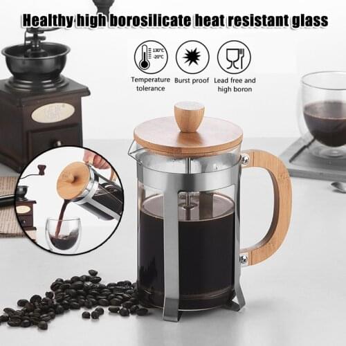 French Coffee Heat-Resistant Filter Presses Coffee Maker Pot Glass Pots Hollow Coffee Tea Teapots with Wooden Handle GQ