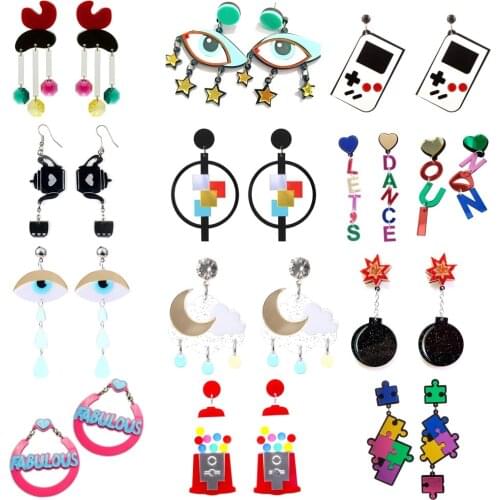 Funny Geometric Acrylic Earrings For Women Colorful Letter Moon Eye Game Teapot Umbrella Tassel Earrings Creative Jewelry Gifts