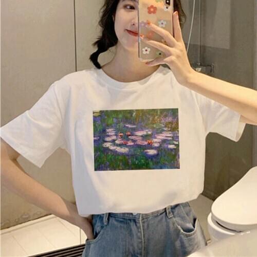 Women Summer Fashion Harajuku Aesthetic Printed Art Oil Painting T shirt Short Sleeve O-Neck Tee shirt Femme