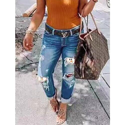 Amazon Aliexpress Womens jeans Snowman printed slim jeans pants