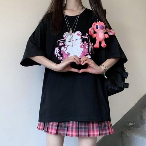 Japanese Harajuku Anime Cartoon Print Tops Streetwear Summer Punk Short-Sleeve Loose Vintage Women T-shirts Dropshipping Tees