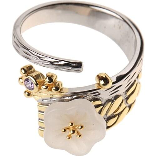 Handmade Ethnic Flower 925 Sterling Silver Ring For Women,Fashion & Elegance Adjustable Silver Ring Fine Jewelry Wholesale