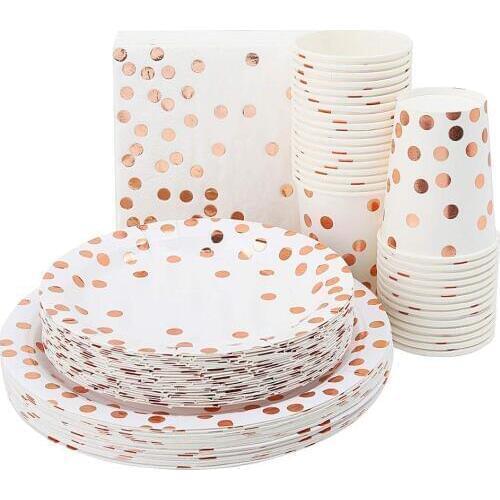 100pcs Rose Gold Paper Party Supplies Birthday Party Decorations Kids Dinner Plates Cups Napkins Birthday Party Wedding Holiday