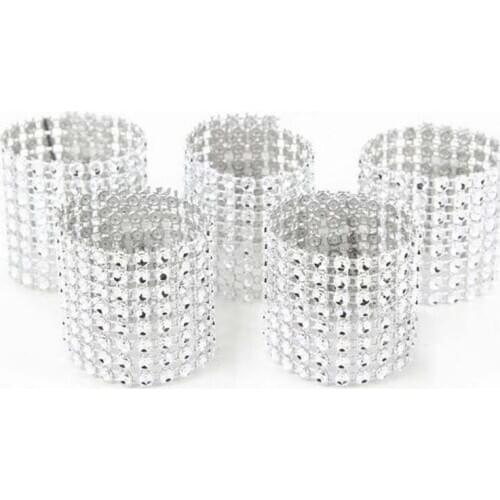 Laial 100 Pcs\lot Napkin Rings Handmade Silver Rhinestone Mesh Wrap Napkin Ring Holder For Wedding Hotel Home Table Decoration