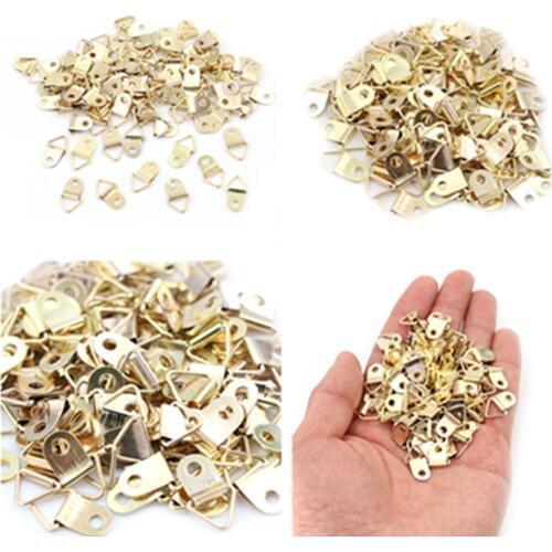 100 Pcs Golden Triangle D-Ring Hanging Picture Oil Painting Mirror Frame Hooks Hangers