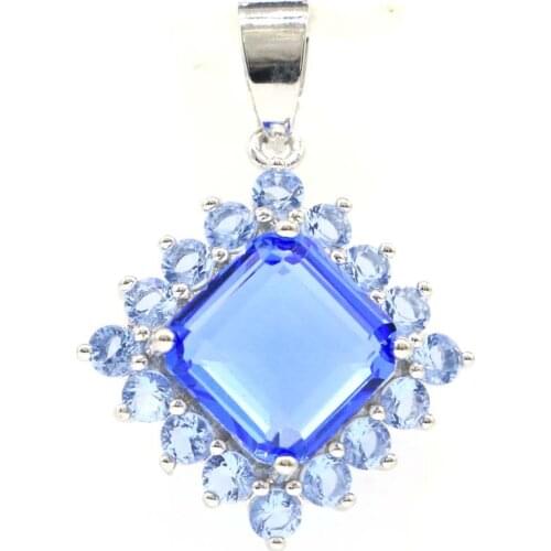32x23mm Delicate Fine Cut Created Violet Tanzanite Smokey Topaz Bride Engagement 925 Sterling Silver Pendant