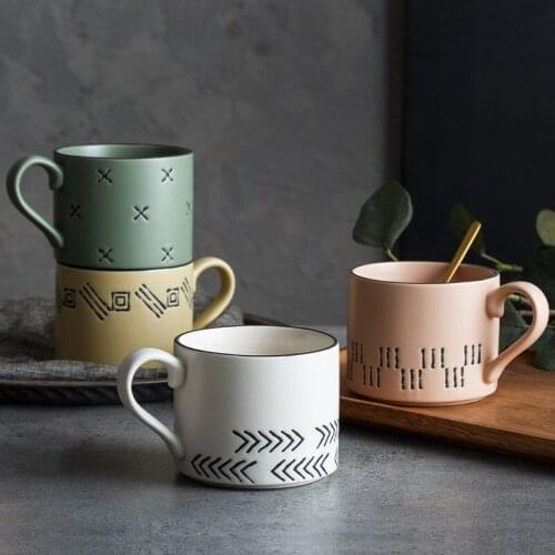 4PCS/Set Hand Painted Ceramic Mugs Creative Gemetric Coffee Cups Japan Simple Milk Tea Water Mug Cup Home Office Drinkware Gifts