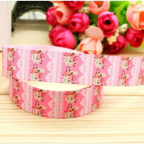 7/8'' Free shipping flowers printed grosgrain ribbon hairbow headwear party decoration diy wholesale OEM 22mm P5045